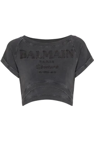 Balmain Cropped T-shirt med Couture-broderi