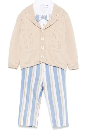 COLORICHIARI Stribet sæt med bukser, skjorte og cardigan