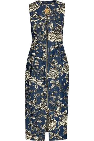 Oscar de la Renta Midi denimkjole med rosetryk