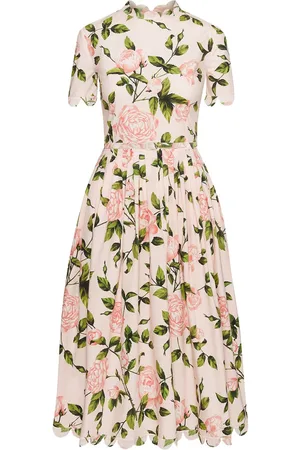 Oscar de la Renta Mellemlang kjole i poplin med rose-tryk