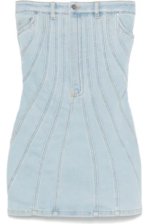 MUGLER Kort stropløs denimkjole