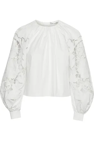 Oscar de la Renta English Rose bluse i poplin med udskæringsdetalje
