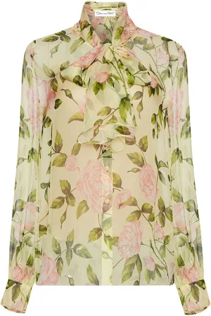 Oscar de la Renta English Rose bluse i silke-chiffon