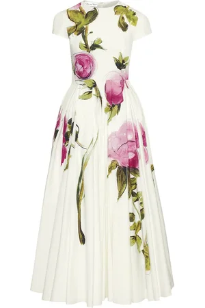 Oscar de la Renta Lang kjole i poplin med rose-tryk