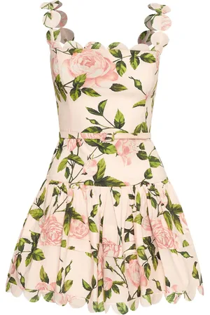 Oscar de la Renta Kort kjole i poplin med rose-tryk