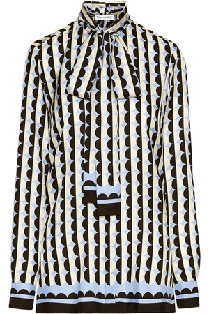 Oscar de la Renta Geometric Circle bluse i silke-twill
