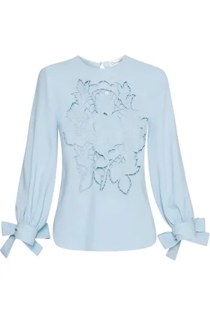 Oscar de la Renta English Rose georgette-bluse med udskæringsdetalje