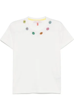 MIRA MIKATI T-shirt med broderede blomster