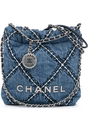 CHANEL Mini 22 skuldertaske i denim med syningsdetalje fra 2021-2024