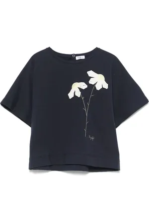 Il gufo T-shirt med blomster-applikation