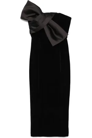 NISSA Midi kjole i velour med sløjfedetalje