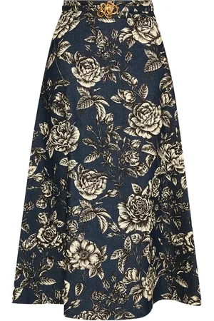 Oscar de la Renta Denimnederdel med rosetryk