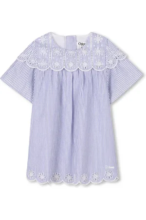 Chloé Stribet kjole med blomstret broderi