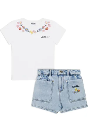 Moschino T-shirt og shorts med blomstret broderi