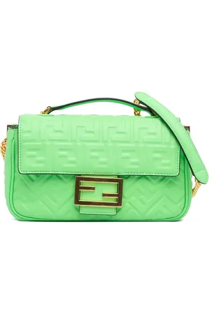 Fendi Mellemstor Zucca-præget baguette skuldertaske med kæde fra 2010-2024