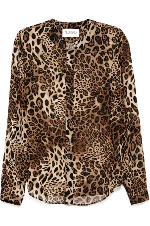 Tessitura Body Couture Skjorte med leopardmønstret mandarin-krave