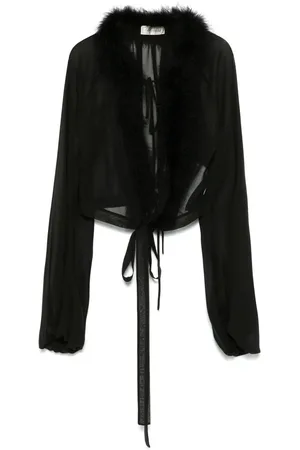 BLUMARINE Georgette-bluse med fjerkant