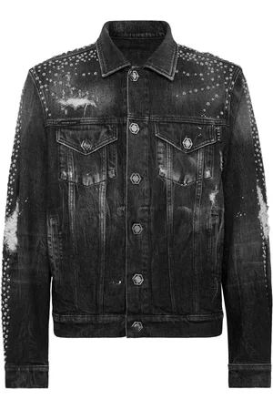 Philipp Plein Denimjakke med nitte-udsmykning