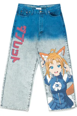 DOUBLET Jeans med anime håndtryk