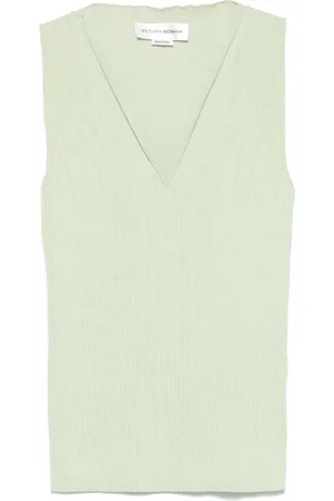 Victoria Beckham Tanktop med ribbet detalje og V-hals
