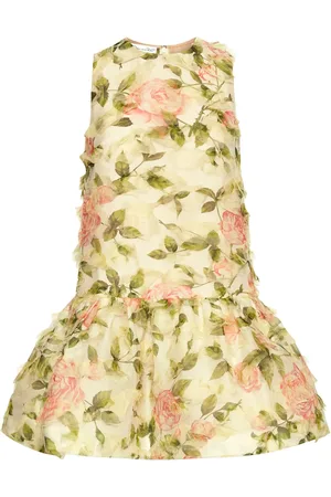 Oscar de la Renta Kort kjole i fil-coupé med rose-tryk