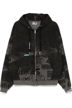 A Bathing Ape Hættetrøje med graffititryk og lynlås