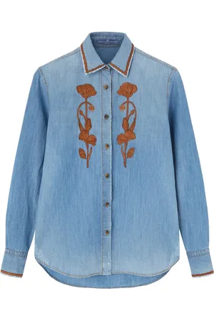 ERMANNO SCERVINO Denimskjorte med blomster-broderi