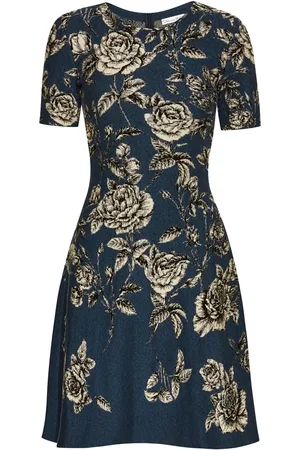 Oscar de la Renta Kort kjole i jacquard med rose-tryk
