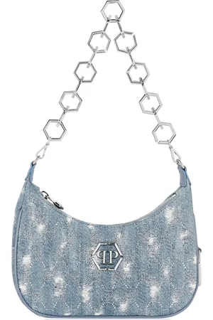 Philipp Plein Skuldertaske i denim med monogram og slitageeffekt