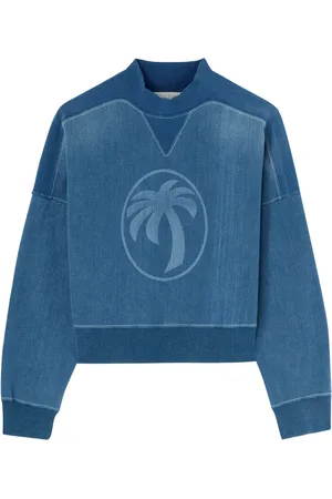 Palm Angels Sweatshirt i forvasket denim med palmetryk