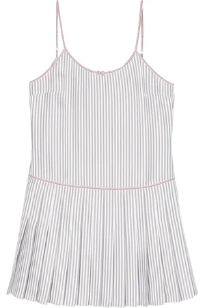 Thom Browne Kort stribet kjole med plisseringer