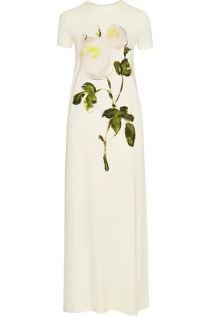 Oscar de la Renta Lang kjole i jersey med rose-tryk