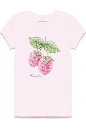 MONNALISA T-shirt med rhinstenudsmykning og hindbær
