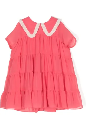 HUCKLEBONES LONDON Midi blomstret chiffon-kjole med flæsedetalje