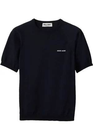 Miu Miu Intarsiastrikket T-shirt med logo