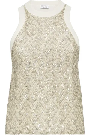 Brunello Cucinelli Paillet-broderet tanktop