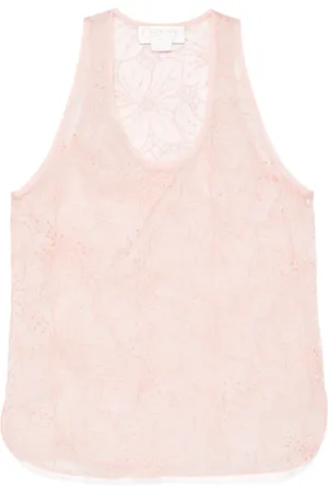 GENNY Top i organza med blomstret broderi