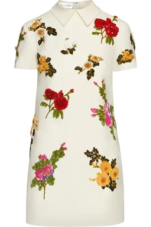 Oscar de la Renta Kort shift-kjole med rosebroderi