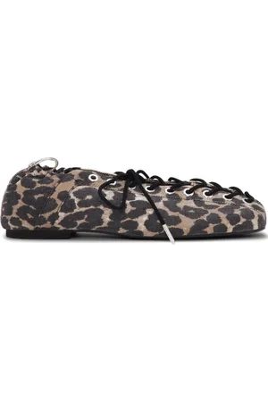 Ganni Ballerinaer med leopardtryk og snøre