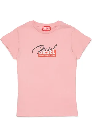 Diesel T-shirt i bomuld med slitageeffekt og logotryk