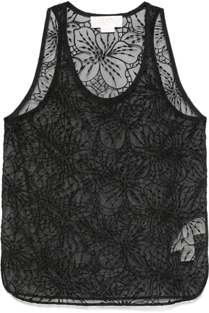 GENNY Tanktop i organza med blomstret broderi