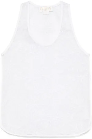 GENNY Tanktop i organza med blomstret broderi