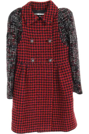 CHANEL Dobbeltradet frakke i tweed med houndstooth-mønster fra 1986-1988