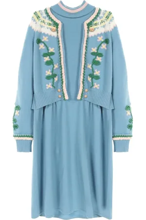 CHANEL Strikket blomstret kjole fra 1986-1988