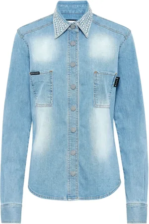 Philipp Plein Denimskjorte med krystaludsmykninger