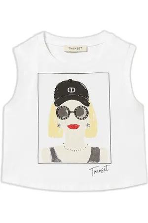 Twin-Set Tanktop med rhinstenudsmykning og tryk
