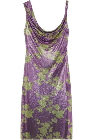 VERSACE Wild Roses Metal Mesh draperet mellemlang kjole