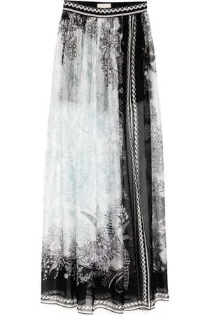 Elie saab Lang nederdel i chiffon med tryk