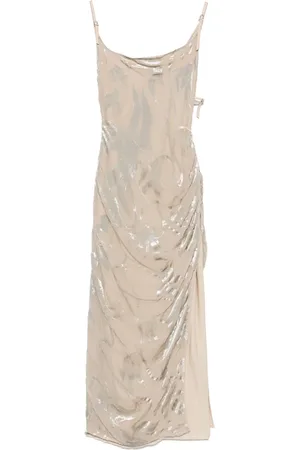MUGLER Asymmetrisk kjole i blomstret velour