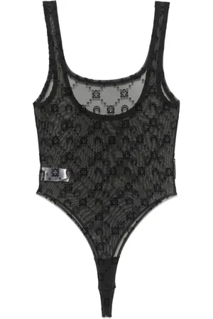 Marine Serre Bodysuit i mesh med flock-monogram